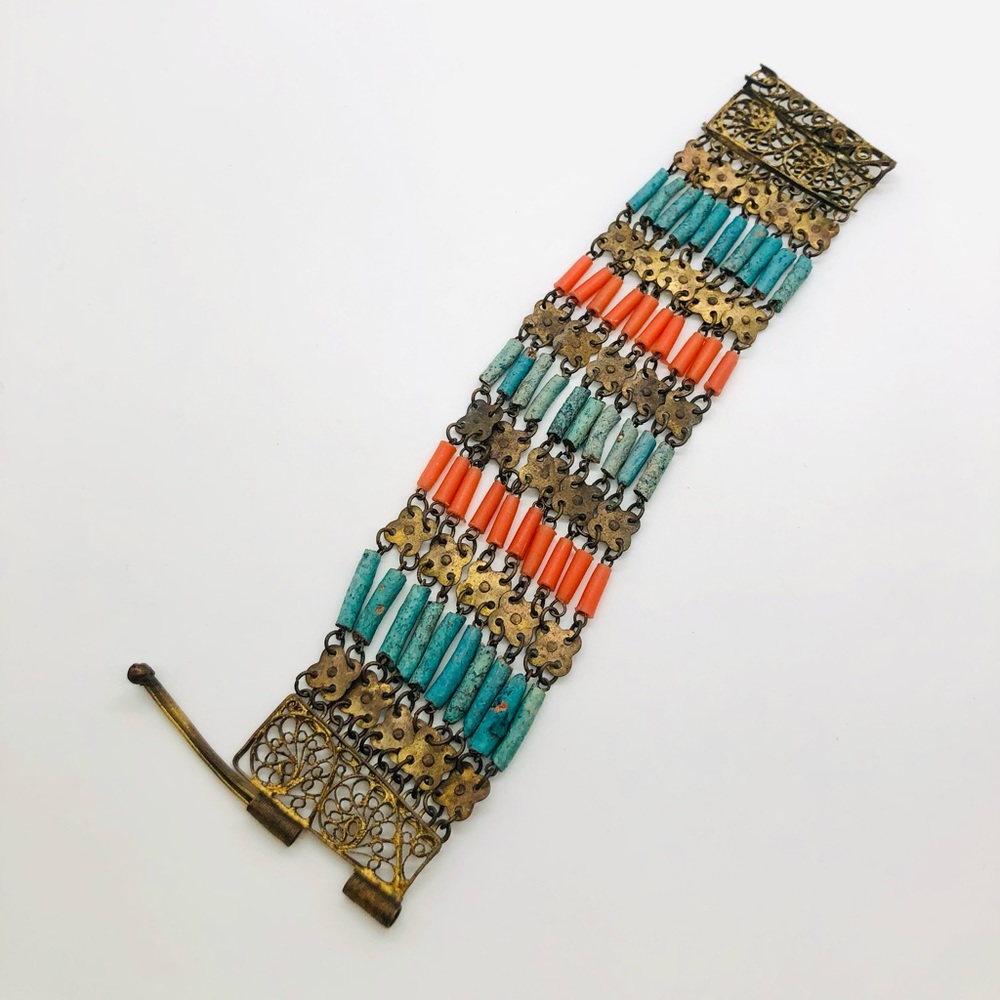 Rare Vintage Egyptian Revival Faience brass filigree bracelet - Picture 16 of 16